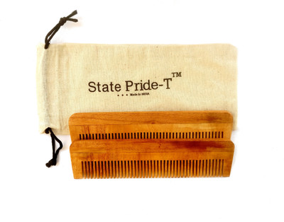 

State Pride-T Neem Wooden comb for men and women pack of 2 with Free Cotton Pouch