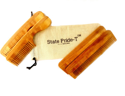 

State Pride-T Neem Wooden comb for men and women pack of 4 with Free Cotton Pouch