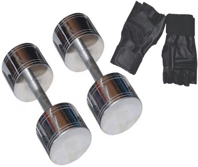 

StepInnStore "3" Kg *2 pcs STEEL CHROME PLATED DUMBBELL ,1 PAIR GYM GLOVES Gym & Fitness Kit