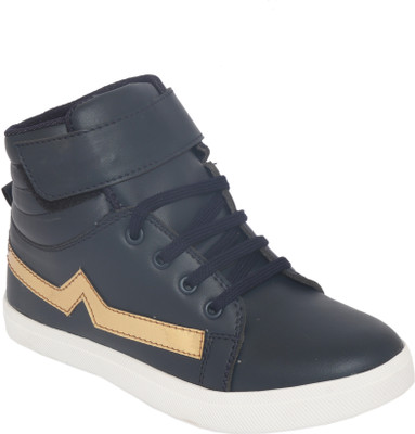 

INDCROWN Boys Velcro Sneakers(Blue, Blue;gold