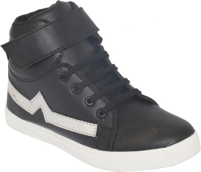 

INDCROWN Boys Velcro Sneakers(Black, Black;silver