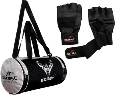 

Star X Sports Black Leather Gym Gloves with Gym Bag Fitness Gym Home Gym Combo Gym & Fitness Kit
