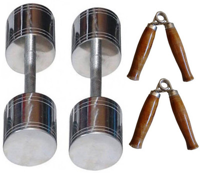 

StepInnStore Best Quality 5*Kg Steel Chrome Plated Dumbbells with Wooden Hand Grip Gym & Fitness Kit