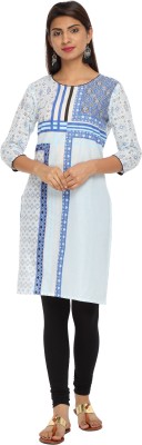 Alena Women Printed Straight Kurta(White, Blue)