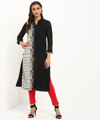 biba-women-striped-straight-kurtawhite-black-grey