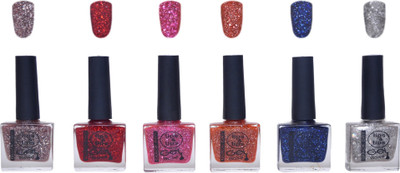 

Lips & Tips Premium Collection Nail Polish - Combo Set of 6 Exclusive Nail enamels - Starry Night, Sparkling Red, Pink Sparkle, Star Rust, Indigo Glitter, Silver Star Multi(Pack of 6)