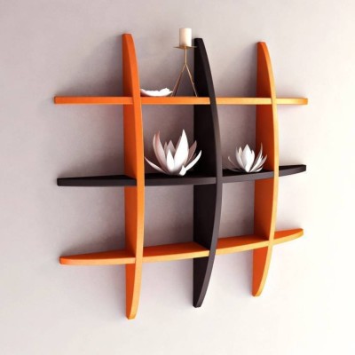 ONLINECRAFTS wooden wall shelf Wooden Wall Shelf(Number of Shelves - 12, Black, Orange)