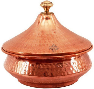 

IndianArtVilla Hammered Steel Copper Serving Mughlai Handi With Lid - Serving Dish Curry Home Hotel Restaurant Tableware Bowl Tray Serving Set(Pack of 1)