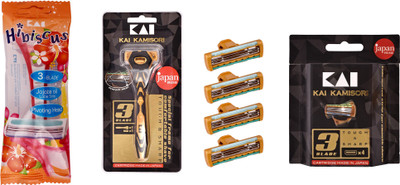 

Kai Kamisori 3 Blade Razor with1 Men Pack 3 blade cartridge- 4 & Hibuscus 3 Blade Women Razor(Pack of 2)