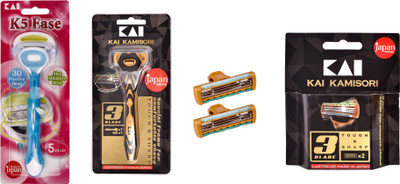 

Kai Kamisori 3 Blade Razor with1 Men Pack 3 blade cartridge- 2 & K5 Ease Women Razor(Pack of 2)