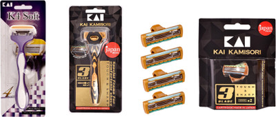 

Kai Kamisori 3 Blade Razor with1 Men Pack 3 blade cartridge - 4 & K4 Soft Ease Women Razor(Pack of 2)
