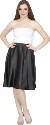 Famous by Payal Kapoor Solid Women's Pleated Black Skirt