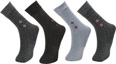 calzino Men Geometric Print Mid-Calf/Crew(Pack of 4)