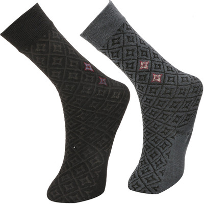 calzino Men Geometric Print Mid-Calf/Crew(Pack of 2)