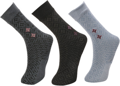 calzino Men Geometric Print Mid-Calf/Crew(Pack of 3)
