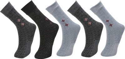 calzino Men Geometric Print Mid-Calf/Crew(Pack of 5)