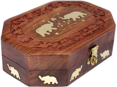 

Sri Balajee Handmade Wooden Jewellery Box for Women Jewel Organizer Elephant Décor mlulti purpose Vanity Box(Brown)