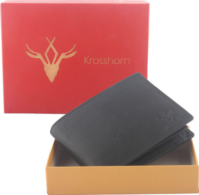 

Krosshorn Men Black Genuine Leather Wallet(8 Card Slots)