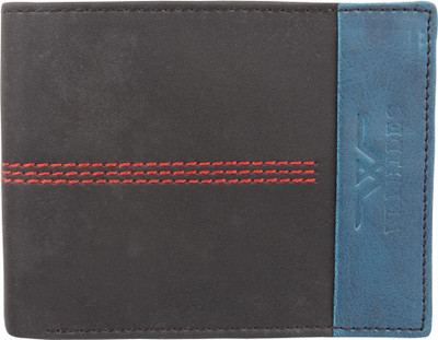 

WELHIDES Men Black Artificial Leather Wallet(7 Card Slots), Black:blue