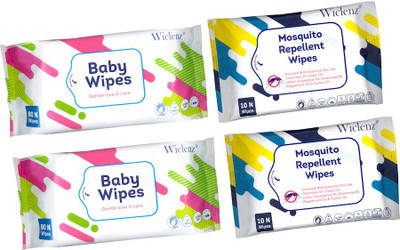 

Wiclenz Baby (Model N) Wipes Pack & Mosquito Repellent Wipes - Pack of 4 (2x80 and 2x10)(4 Pieces)