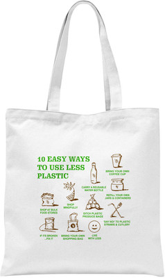 

Rawpockets Rawbags ' Easy Ways To Use Less Plastic ' - White Tote Bag (Nursery/Play School) Multipurpose Bag(White, 5 L)