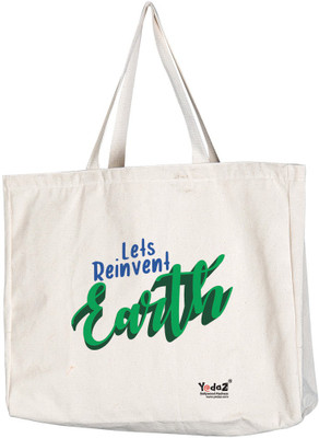 

Yedaz Reinvent Earth -Tote Bag 16x20 With Multiple Pockets Multipurpose Bag(White, 14 inch)