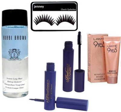 

jenney Eyelashes & Mac Padma Eyeliner & Mascara, 9to5 Mousse, Bobbi Brown Instant Long Wear Makeup Remover(Set of 5)