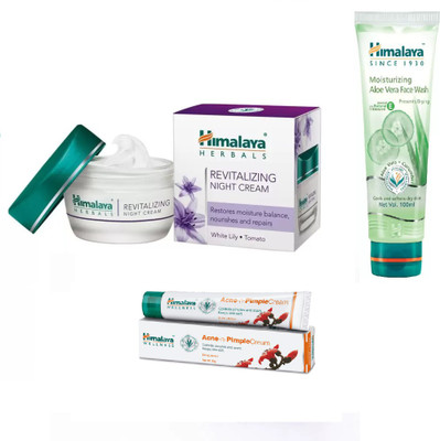 

Himalaya REVITALIZING NIGHT CREAM, PIMPLE CREAM, MOISTURIZING ALOE VERA FACE WASH(Set of 3)