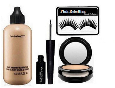 

Pink Rebellion Eyelashes, Face and Body Foundation, and Liquid Last Eyeliner& Pro Long Wear Concealer(Set of 4)