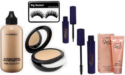 

big Basket Eyelashes, Mac Studio Fix Compact, Padma Eyeliner & Mascara , Face & Body Foundation, 9 To 5 Weightless Mousse Foundation(Set of 6)