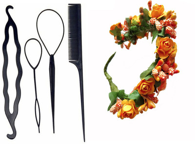 

KYT set of 5 pcs , Beautiful Gajra for Hair and Red Rose Comb Pin, Clip, Wedding, Bridal, Hair Comb, Floral Clip, Flower Clip (Combo Pack of 5)(Set of 5)