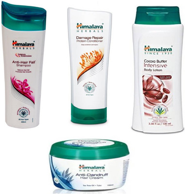 

Himalaya Herbal Damage repair protein conditioner 200ml Anti hair fall shampoo 400ml Cocoa butter intensive body lotion 100ml Anti dandruff Cream 100ml 1pc(Set of 4)