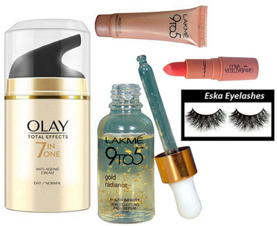 

eska Eyelashes,Lakme 9to5 Gold radiance serum,Mac Giambattista valli Matte FInish Lipstick,Olay Total Effects 7 In One Anti-Ageing Cream(Set of 5)