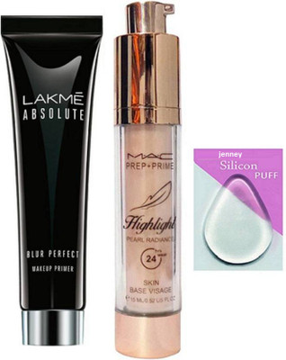 

jenney Silicon Puff With Mac Prep+Prime Highlight Pearl Radiance & Lakme Absolute Primer(Set of 3)