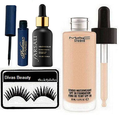 

Divas Beauty Eyelashes,Mac Studio Waterwight Foundation,Padma Eyeliner,Farsali Volcanic Elixir Face Serum (set of 4)(Set of 4)