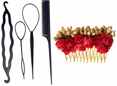 

KYT Combo set of 5 pcs , Beautiful Gajra for Hair and Red Rose Comb Pin, Clip, Wedding, Bridal, Hair Comb, Floral Clip, Flower Clip (Combo Pack of 5)(Set of 5)