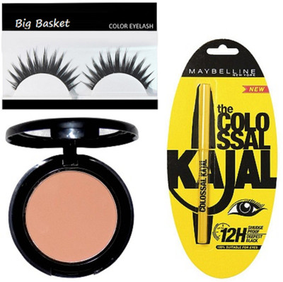 

big Basket Eyelashas, Maybilline Colosall Kajal, Mac Compact(Set of 3)