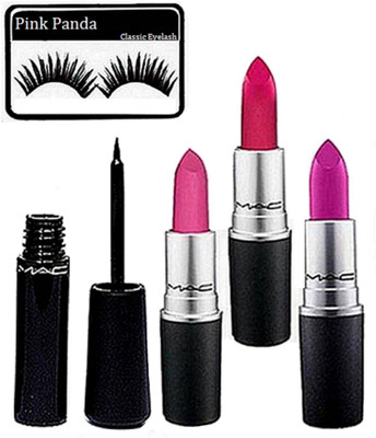 

PINKPANDA Eyelashes,matte finish lipstick (Pack of 3) & Liquid last Eyeliner(Set of 5)