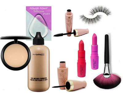 

POWER POINT silicon puff , face & body foundation , compact , lipstick , liner mascara ,makeup brush and eyelashes, ( set of 9 )(Set of 9)