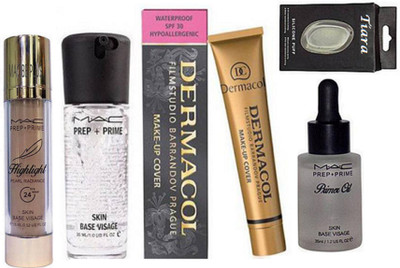 

tiara Silicon Puff,Mac Perp+Prime Primer Oil,Skin Base Primer,Perl Highlighter,Makeup Cover Foundation(Set of 5)