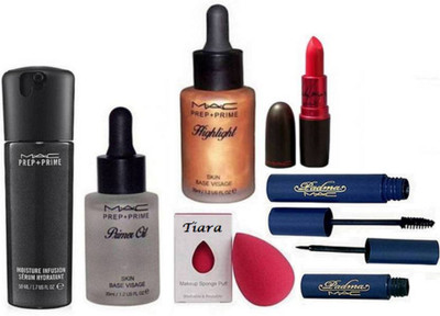

tiara Sponge Puff, Mac Prep+prime Moisture Infusion Serum, Highlighter, Primer Oil, Lipstick, Padma Eyeliner & Mascara(Set of 7)