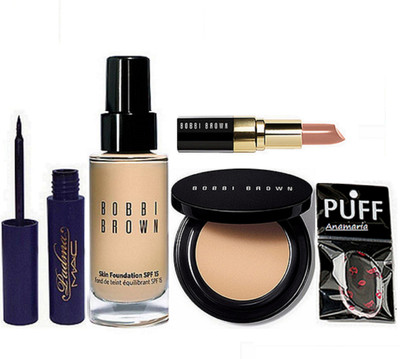 

anamaria Silicon Puff & Bobbi Brown Skin Foundation & Concealer & Lipstick &Mac Padma Eyeliner(Set of 5)