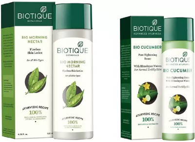 

BIOTIQUE BIO BIO Morning Nectar Flawless Skin Moisturizer, Cucumber Pore Tightening Toner(Set of 2)