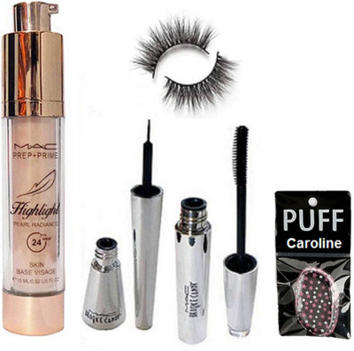 

caroline Silicone puff, Mascara, Pearl Radiance Highlight, Eyeliner, Eyelashes(Set of 5)