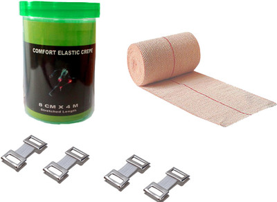 

comfort meditex COMFORT ELASTIC CREPE BANDAGE 8 CM X 4 M STRETCHED LENGTH WITH END OVER LOCKING AND EXTRA TWO CLIPS FREE Crepe Bandage(6)