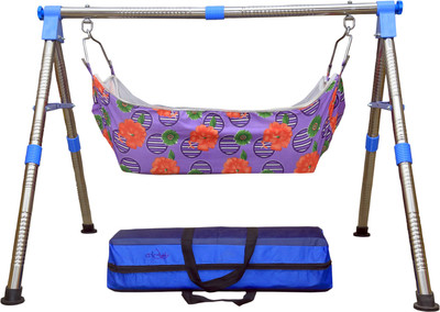 

malani Stainless Steel Indian Style Ghodiyu Born Baby Sleep Swing Cradle with Hammock [balu](Silver)