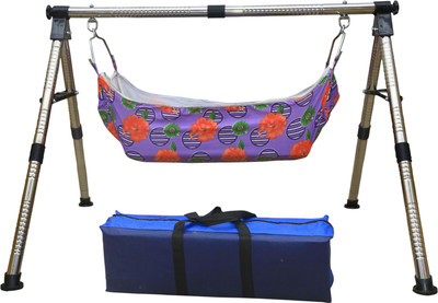 

malani Indian Style full Folding Stainless Steel Ghodiyu (Baby Cradle) with Cotton Hammock (Silver) [balok](Silver)