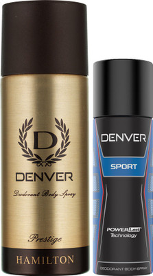 

Denver Deo Prestige 165 Ml & Sports Nano 50 ml Deodorant Spray - For Men(215 ml, Pack of 2)