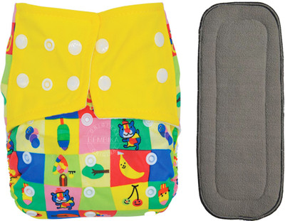 

Bembika Cloth Diapers for Babies , Washable , Reusable, Sizes Adjustable with 5 Layer Bamboo Charcoal Insert (Yellow Doodle) - M