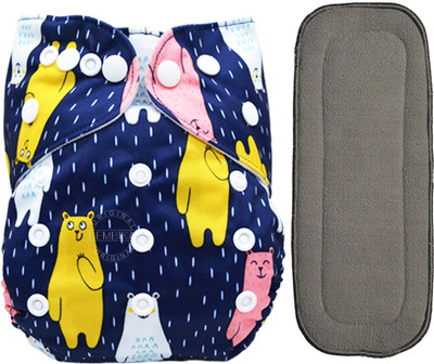 

Bembika Cloth Diapers for Babies , Washable , Reusable, Sizes Adjustable with 5 Layer Bamboo Charcoal Insert (Funny Bear) - M